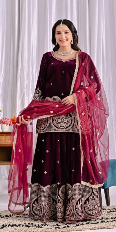 Maroon Pure Viscous Velvet Embroidery Work Salwar Suit | Jump Suits, Tops & Bottoms, Track Suits, Salwar suit, Casual Suits, Creative suits, Designer Suits, Palazzo Suits, Party Wear Suits, Patiala Suits, Straight Suits, Trendy Wear