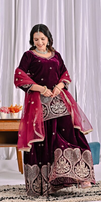 Maroon Pure Viscous Velvet Embroidery Work Salwar Suit | Jump Suits, Tops & Bottoms, Track Suits, Salwar suit, Casual Suits, Creative suits, Designer Suits, Palazzo Suits, Party Wear Suits, Patiala Suits, Straight Suits, Trendy Wear