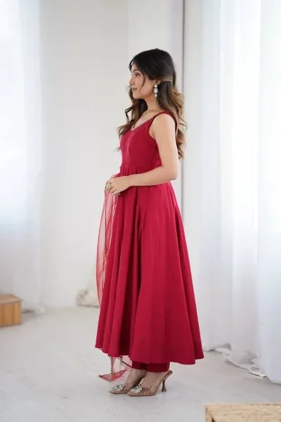 Maroon Roman Silk Chanderi Mirror Work Gown | Jump Suits, Salwar suit, Casual Suits, Creative suits, Designer Suits, Palazzo Suits, Party Wear Suits, Patiala Suits, Straight Suits