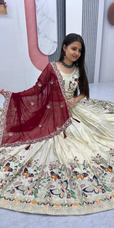 Maroon Tissue Silk Lace Thread Work Lehenga Choli | Lehenga, Bollywood Lehenga, Creative Lehenga, Designer Lehenga, Embroidered Lehenga, Party Wear Lehenga