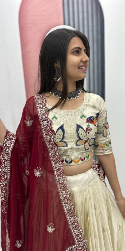 Maroon Tissue Silk Lace Thread Work Lehenga Choli | Lehenga, Bollywood Lehenga, Creative Lehenga, Designer Lehenga, Embroidered Lehenga, Party Wear Lehenga