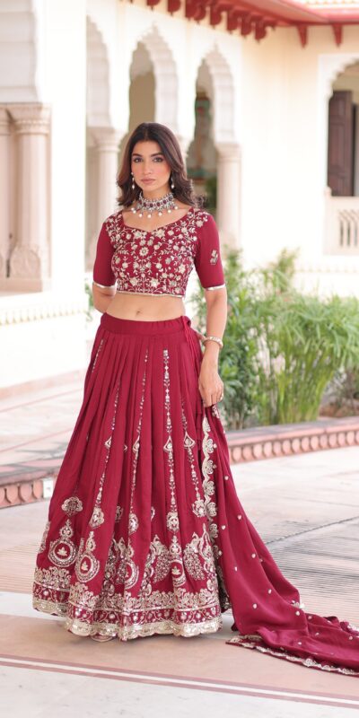 Maroon Vichitra Silk With Sequins Work Lehenga Choli | Lehenga, Bollywood Lehenga, Creative Lehenga, Designer Lehenga, Embroidered Lehenga, Party Wear Lehenga