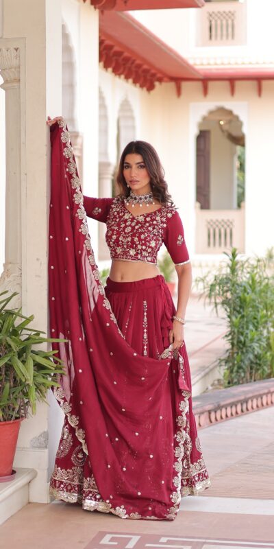 Maroon Vichitra Silk With Sequins Work Lehenga Choli | Lehenga, Bollywood Lehenga, Creative Lehenga, Designer Lehenga, Embroidered Lehenga, Party Wear Lehenga