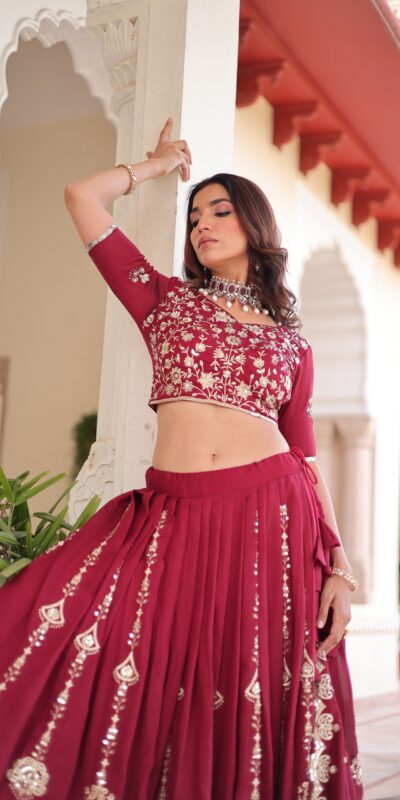 Maroon Vichitra Silk With Sequins Work Lehenga Choli | Lehenga, Bollywood Lehenga, Creative Lehenga, Designer Lehenga, Embroidered Lehenga, Party Wear Lehenga