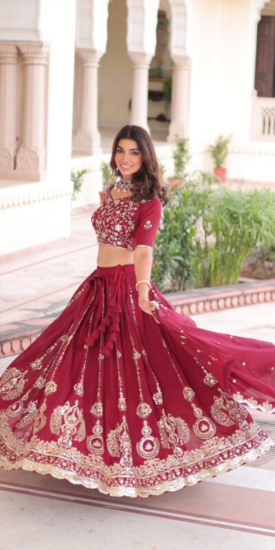 Maroon Vichitra Silk With Sequins Work Lehenga Choli | Lehenga, Bollywood Lehenga, Creative Lehenga, Designer Lehenga, Embroidered Lehenga, Party Wear Lehenga