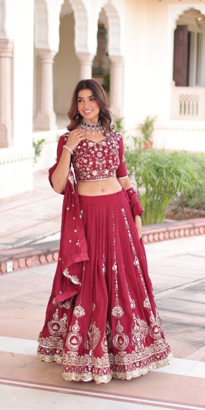 Maroon Vichitra Silk With Sequins Work Lehenga Choli | Lehenga, Bollywood Lehenga, Creative Lehenga, Designer Lehenga, Embroidered Lehenga, Party Wear Lehenga