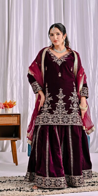Maroon Viscous Velvet Embroidery Work Salwar Suit | Jump Suits, Salwar suit, Casual Suits, Creative suits, Designer Suits, Palazzo Suits, Party Wear Suits, Patiala Suits, Straight Suits