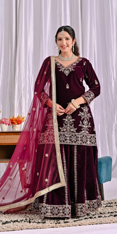 Maroon Viscous Velvet Embroidery Work Salwar Suit | Jump Suits, Salwar suit, Casual Suits, Creative suits, Designer Suits, Palazzo Suits, Party Wear Suits, Patiala Suits, Straight Suits