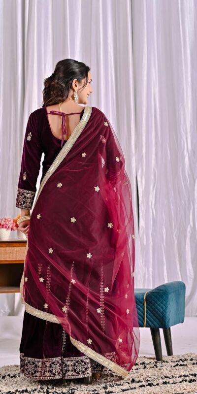 Maroon Viscous Velvet Embroidery Work Salwar Suit | Jump Suits, Salwar suit, Casual Suits, Creative suits, Designer Suits, Palazzo Suits, Party Wear Suits, Patiala Suits, Straight Suits