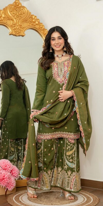 Mehendi Vichitra Silk Embroider Work Salwar Suit | Jump Suits, Salwar suit, Casual Suits, Creative suits, Designer Suits, Palazzo Suits, Party Wear Suits, Patiala Suits, Straight Suits