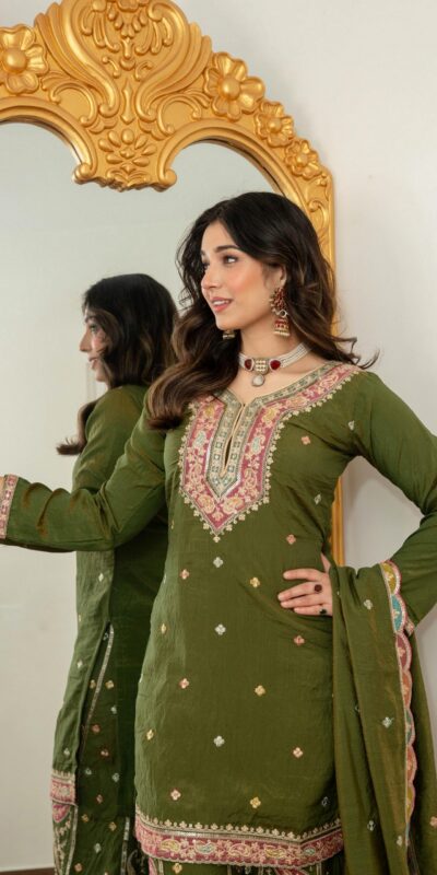 Mehendi Vichitra Silk Embroider Work Salwar Suit | Jump Suits, Salwar suit, Casual Suits, Creative suits, Designer Suits, Palazzo Suits, Party Wear Suits, Patiala Suits, Straight Suits