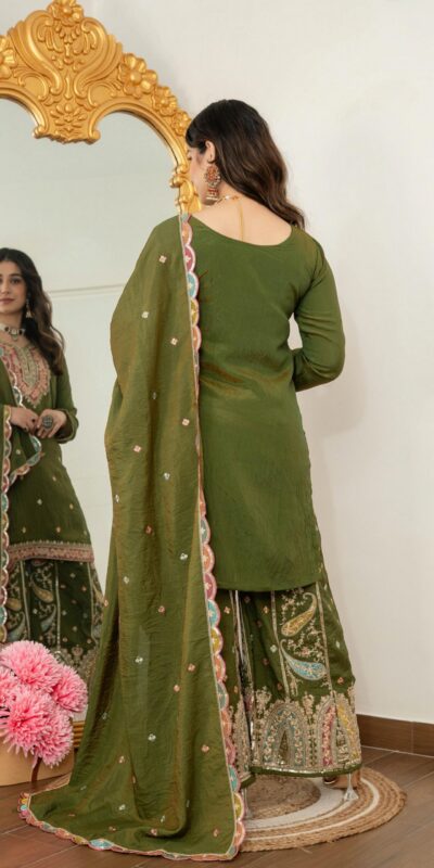 Mehendi Vichitra Silk Embroider Work Salwar Suit | Jump Suits, Salwar suit, Casual Suits, Creative suits, Designer Suits, Palazzo Suits, Party Wear Suits, Patiala Suits, Straight Suits