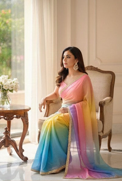 Multi Organza Embroidery Work Digital Print Saree | Sarees, Bollywood Sarees, Creative Sarees, Designer Sarees, Embroidered Sarees, Ethnic Saree, Modern Digital sarees, Party Wear Sarees
