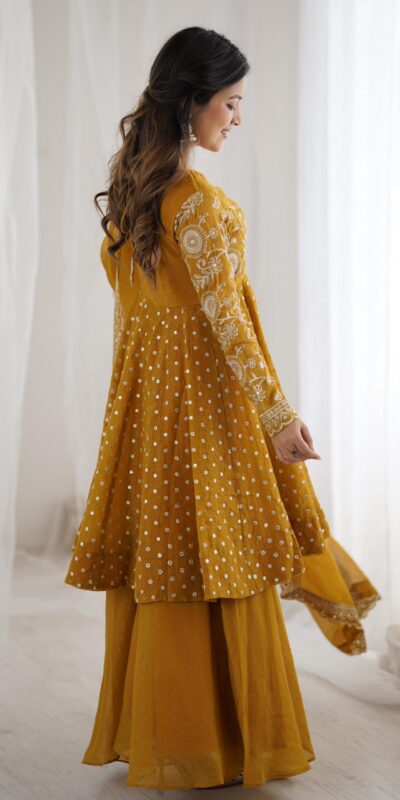 Mustard Crunchy Silk Embroidery Work Salwar Suit | Jump Suits, Salwar suit, Casual Suits, Creative suits, Designer Suits, Palazzo Suits, Party Wear Suits, Patiala Suits, Straight Suits