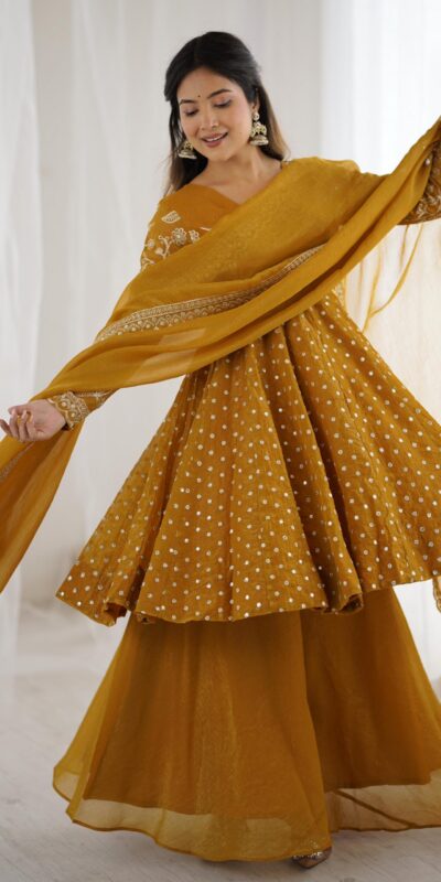 Mustard Crunchy Silk Embroidery Work Salwar Suit | Jump Suits, Salwar suit, Casual Suits, Creative suits, Designer Suits, Palazzo Suits, Party Wear Suits, Patiala Suits, Straight Suits