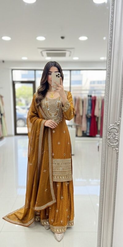 Mustered Fendy Silk Mirror Embroider Work Salwar Suit | Jump Suits, Salwar suit, Casual Suits, Creative suits, Designer Suits, Palazzo Suits, Party Wear Suits, Patiala Suits, Straight Suits