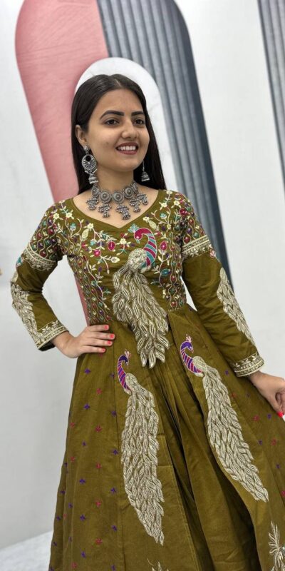 Mustered Vichitra Sequence Work Lehenga Choli | Lehenga, Bollywood Lehenga, Creative Lehenga, Designer Lehenga, Embroidered Lehenga, Party Wear Lehenga