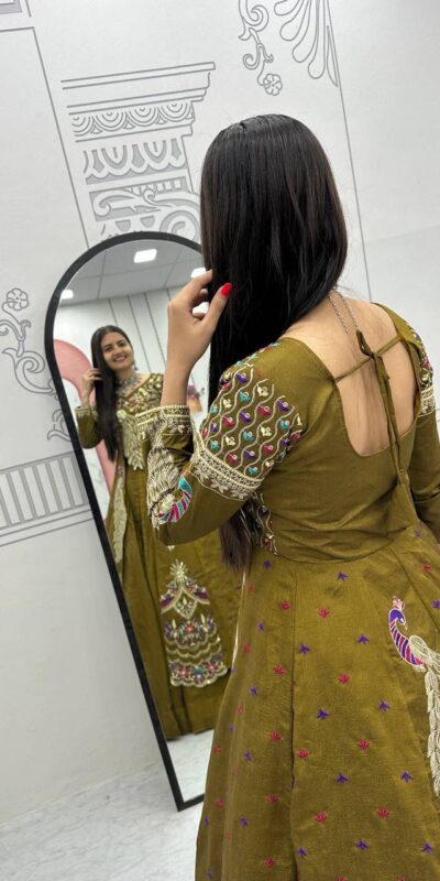 Mustered Vichitra Sequence Work Lehenga Choli | Lehenga, Bollywood Lehenga, Creative Lehenga, Designer Lehenga, Embroidered Lehenga, Party Wear Lehenga