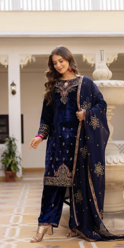 Navy Blue 9000 Velvet Embroider Lace Work Salwar Suit | Jump Suits, Salwar suit, Casual Suits, Creative suits, Designer Suits, Palazzo Suits, Party Wear Suits, Patiala Suits, Straight Suits