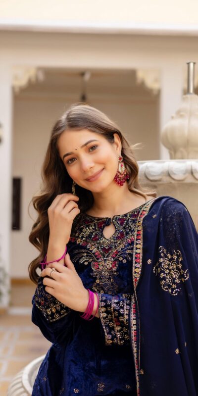 Navy Blue 9000 Velvet Embroider Lace Work Salwar Suit | Jump Suits, Salwar suit, Casual Suits, Creative suits, Designer Suits, Palazzo Suits, Party Wear Suits, Patiala Suits, Straight Suits