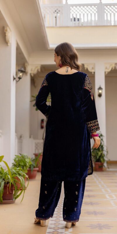 Navy Blue 9000 Velvet Embroider Lace Work Salwar Suit | Jump Suits, Salwar suit, Casual Suits, Creative suits, Designer Suits, Palazzo Suits, Party Wear Suits, Patiala Suits, Straight Suits