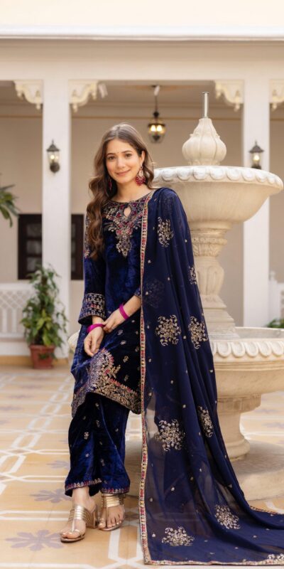 Navy Blue 9000 Velvet Embroider Lace Work Salwar Suit | Jump Suits, Salwar suit, Casual Suits, Creative suits, Designer Suits, Palazzo Suits, Party Wear Suits, Patiala Suits, Straight Suits