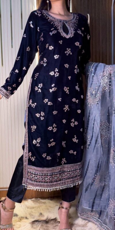 Navy Blue 9000 Velvet Embroidery Lace Work Salwar Suit | Jump Suits, Salwar suit, Casual Suits, Creative suits, Designer Suits, Palazzo Suits, Party Wear Suits, Patiala Suits, Straight Suits