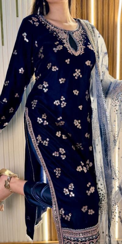 Navy Blue 9000 Velvet Embroidery Lace Work Salwar Suit | Jump Suits, Salwar suit, Casual Suits, Creative suits, Designer Suits, Palazzo Suits, Party Wear Suits, Patiala Suits, Straight Suits
