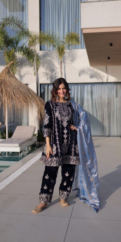 Navy Blue 9000 Velvet Zari Embroidery Work Salwar Suit | Jump Suits, Salwar suit, Casual Suits, Creative suits, Designer Suits, Palazzo Suits, Party Wear Suits, Patiala Suits, Straight Suits