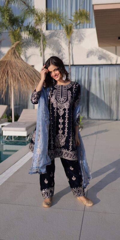 Navy Blue 9000 Velvet Zari Embroidery Work Salwar Suit | Jump Suits, Salwar suit, Casual Suits, Creative suits, Designer Suits, Palazzo Suits, Party Wear Suits, Patiala Suits, Straight Suits