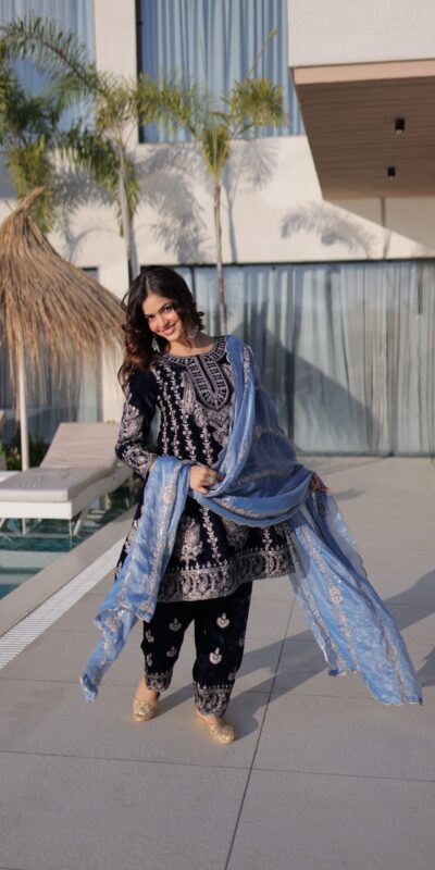 Navy Blue 9000 Velvet Zari Embroidery Work Salwar Suit | Jump Suits, Salwar suit, Casual Suits, Creative suits, Designer Suits, Palazzo Suits, Party Wear Suits, Patiala Suits, Straight Suits