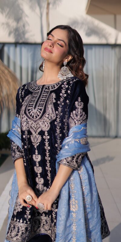 Navy Blue 9000 Velvet Zari Embroidery Work Salwar Suit | Jump Suits, Salwar suit, Casual Suits, Creative suits, Designer Suits, Palazzo Suits, Party Wear Suits, Patiala Suits, Straight Suits