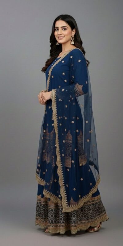 Navy Blue Faux Georgette Embroider Salwar Suit | Jump Suits, Salwar suit, Casual Suits, Creative suits, Designer Suits, Palazzo Suits, Party Wear Suits, Patiala Suits, Straight Suits