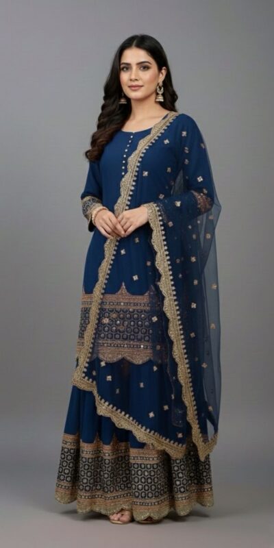 Navy Blue Faux Georgette Embroider Salwar Suit | Jump Suits, Salwar suit, Casual Suits, Creative suits, Designer Suits, Palazzo Suits, Party Wear Suits, Patiala Suits, Straight Suits