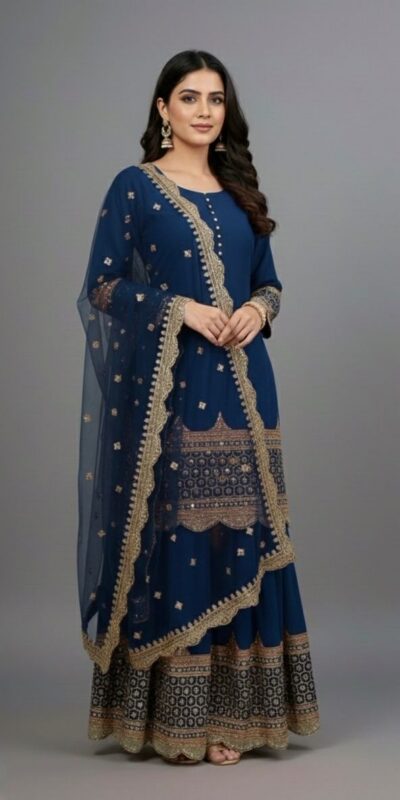 Navy Blue Faux Georgette Embroider Salwar Suit | Jump Suits, Salwar suit, Casual Suits, Creative suits, Designer Suits, Palazzo Suits, Party Wear Suits, Patiala Suits, Straight Suits