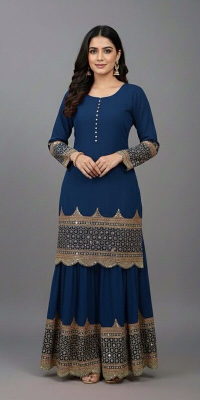 Navy Blue Faux Georgette Embroider Salwar Suit | Jump Suits, Salwar suit, Casual Suits, Creative suits, Designer Suits, Palazzo Suits, Party Wear Suits, Patiala Suits, Straight Suits