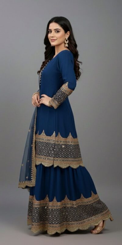 Navy Blue Faux Georgette Embroider Salwar Suit | Jump Suits, Salwar suit, Casual Suits, Creative suits, Designer Suits, Palazzo Suits, Party Wear Suits, Patiala Suits, Straight Suits