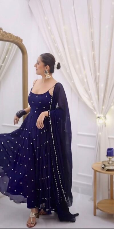 Navy Blue Fendy Silk Sequence Border Work Salwar Suit | Jump Suits, Salwar suit, Casual Suits, Creative suits, Designer Suits, Palazzo Suits, Party Wear Suits, Patiala Suits, Straight Suits