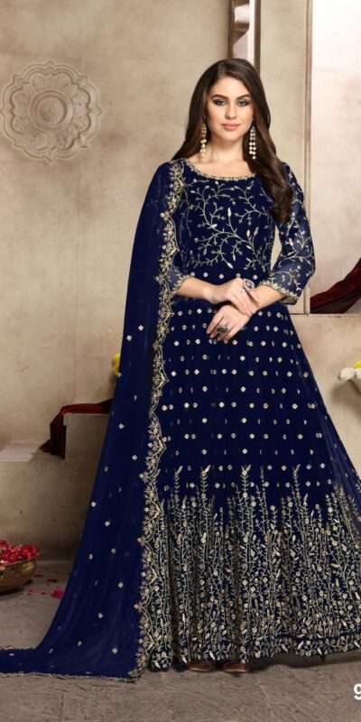Navy Blue Georgette Multi Thread Zari Anarkali Suit | Anarkali Suits, Bollywood Anarkali, Creative-Anarkali, Designer Anarkali, Embroidered Anarkali, Party Wear Anarkali