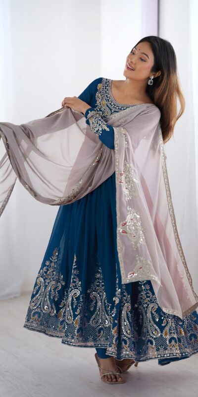Navy Blue Georgette With Embroidery Work Gown | Jump Suits, Salwar suit, Casual Suits, Creative suits, Designer Suits, Palazzo Suits, Party Wear Suits, Patiala Suits, Straight Suits