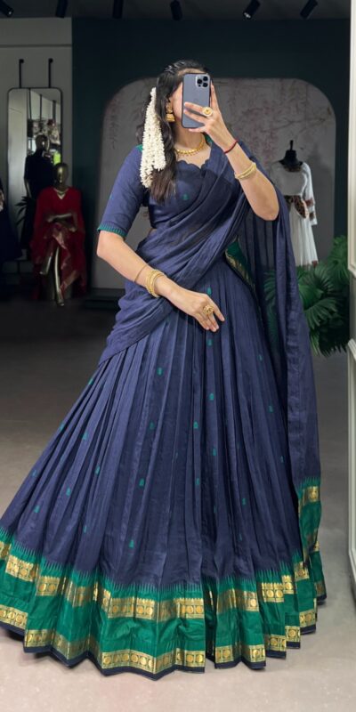 Navy Blue Pure Chanderi Zari Work Lehenga Choli | Lehenga, Bollywood Lehenga, Creative Lehenga, Designer Lehenga, Embroidered Lehenga, Party Wear Lehenga