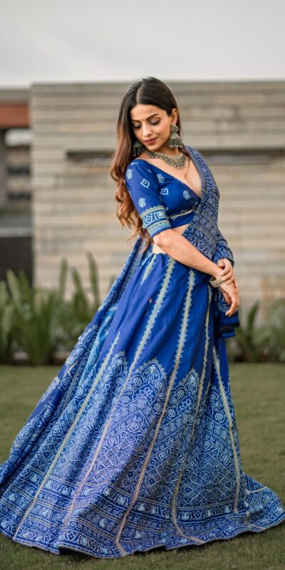 Navy Blue Vaishali Silk Printed Lehenga Choli | Lehenga, Bollywood Lehenga, Creative Lehenga, Designer Lehenga, Embroidered Lehenga, Party Wear Lehenga