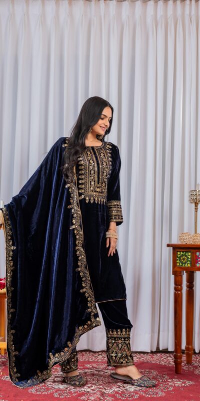 Navy Blue Velvet Sequence 5 mm Work Salwar Suit | Jump Suits, Salwar suit, Casual Suits, Creative suits, Designer Suits, Palazzo Suits, Party Wear Suits, Patiala Suits, Straight Suits