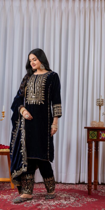 Navy Blue Velvet Sequence 5 mm Work Salwar Suit | Jump Suits, Salwar suit, Casual Suits, Creative suits, Designer Suits, Palazzo Suits, Party Wear Suits, Patiala Suits, Straight Suits