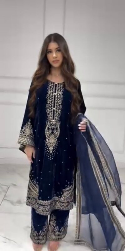 Navy Blue Viscose Velvet Sequence Lace Work Salwar Suit | Jump Suits, Salwar suit, Casual Suits, Creative suits, Designer Suits, Palazzo Suits, Party Wear Suits, Patiala Suits, Straight Suits