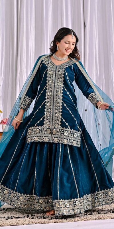Navy Blue Viscous Velvet Embroidery Work Salwar Suit | Jump Suits, Salwar suit, Casual Suits, Creative suits, Designer Suits, Palazzo Suits, Party Wear Suits, Patiala Suits, Straight Suits
