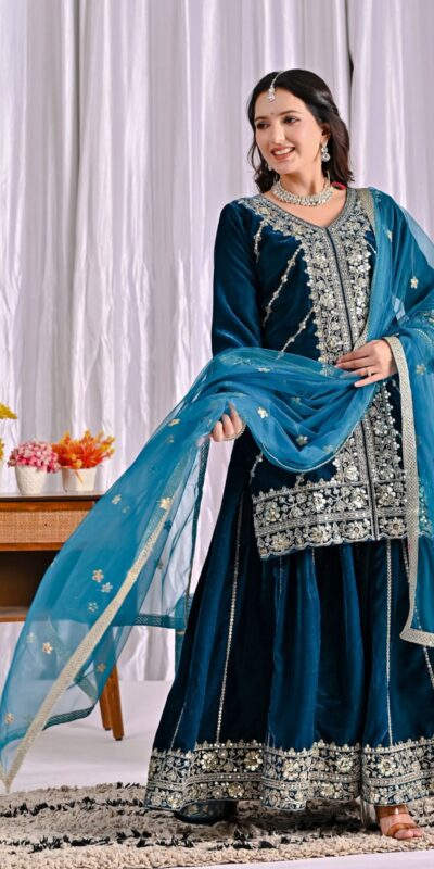 Navy Blue Viscous Velvet Embroidery Work Salwar Suit | Jump Suits, Salwar suit, Casual Suits, Creative suits, Designer Suits, Palazzo Suits, Party Wear Suits, Patiala Suits, Straight Suits