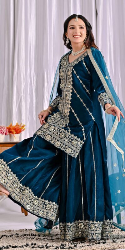 Navy Blue Viscous Velvet Embroidery Work Salwar Suit | Jump Suits, Salwar suit, Casual Suits, Creative suits, Designer Suits, Palazzo Suits, Party Wear Suits, Patiala Suits, Straight Suits
