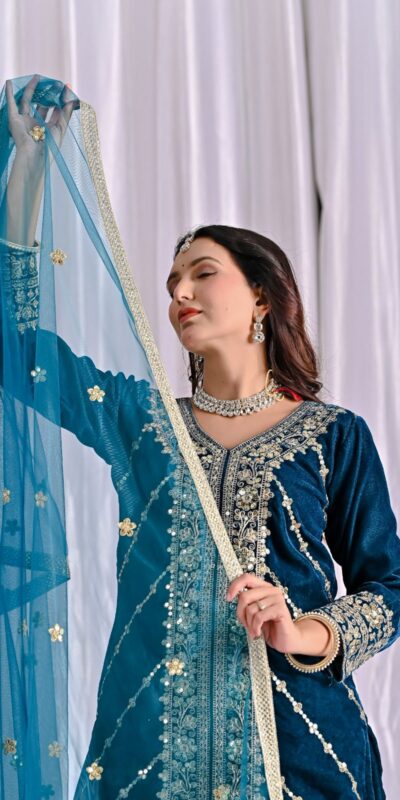 Navy Blue Viscous Velvet Embroidery Work Salwar Suit | Jump Suits, Salwar suit, Casual Suits, Creative suits, Designer Suits, Palazzo Suits, Party Wear Suits, Patiala Suits, Straight Suits