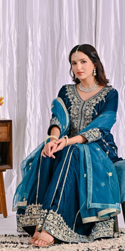 Navy Blue Viscous Velvet Embroidery Work Salwar Suit | Jump Suits, Salwar suit, Casual Suits, Creative suits, Designer Suits, Palazzo Suits, Party Wear Suits, Patiala Suits, Straight Suits